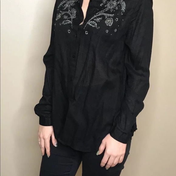 Stradivarius 🌻 Cotton 👓 Shirt Beads Embroidery - Picture 2 of 3